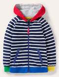 Towelling Zip-through Hoodie-College Navy Stripe