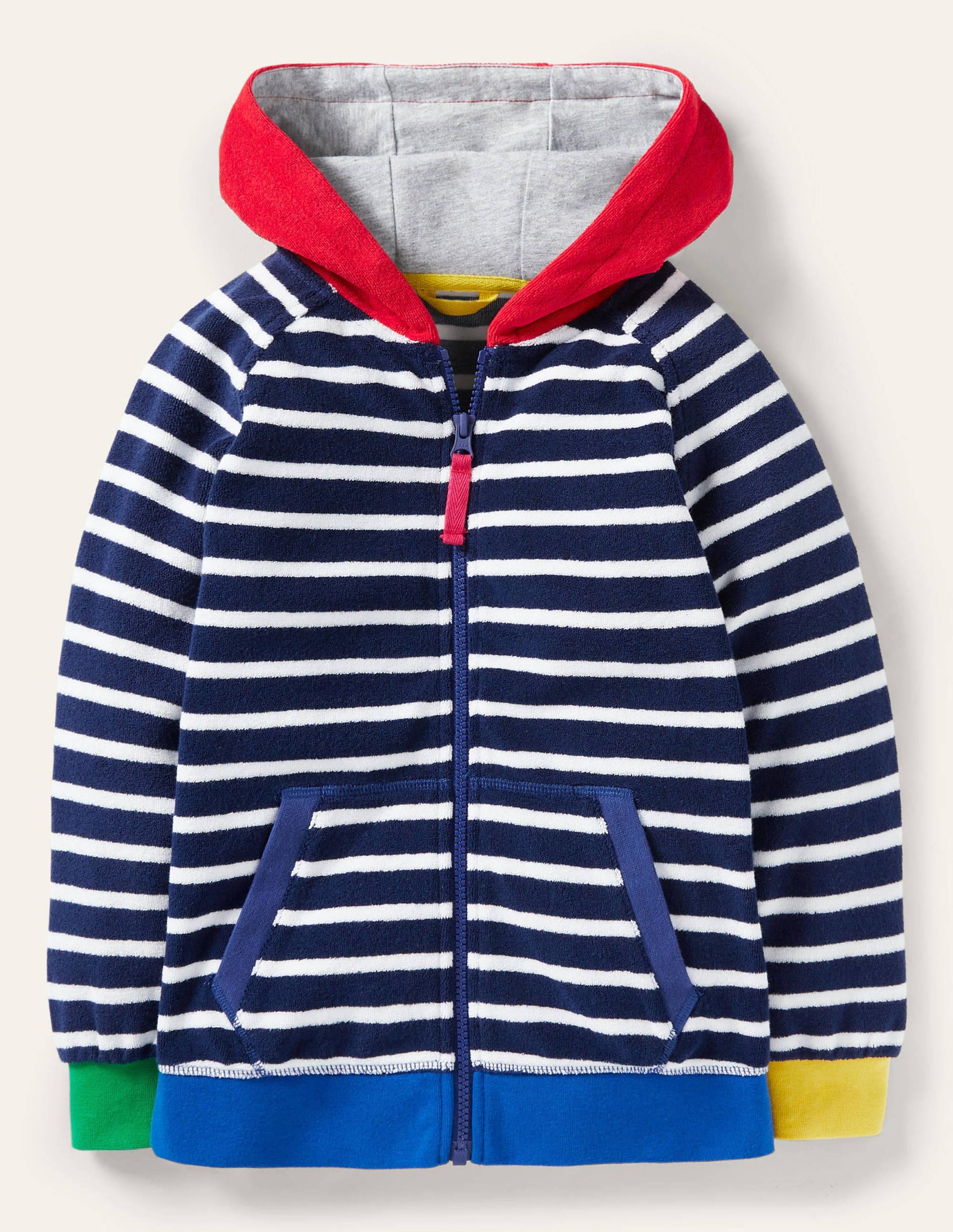 Towelling Zip-through Hoodie-College Navy Stripe-1