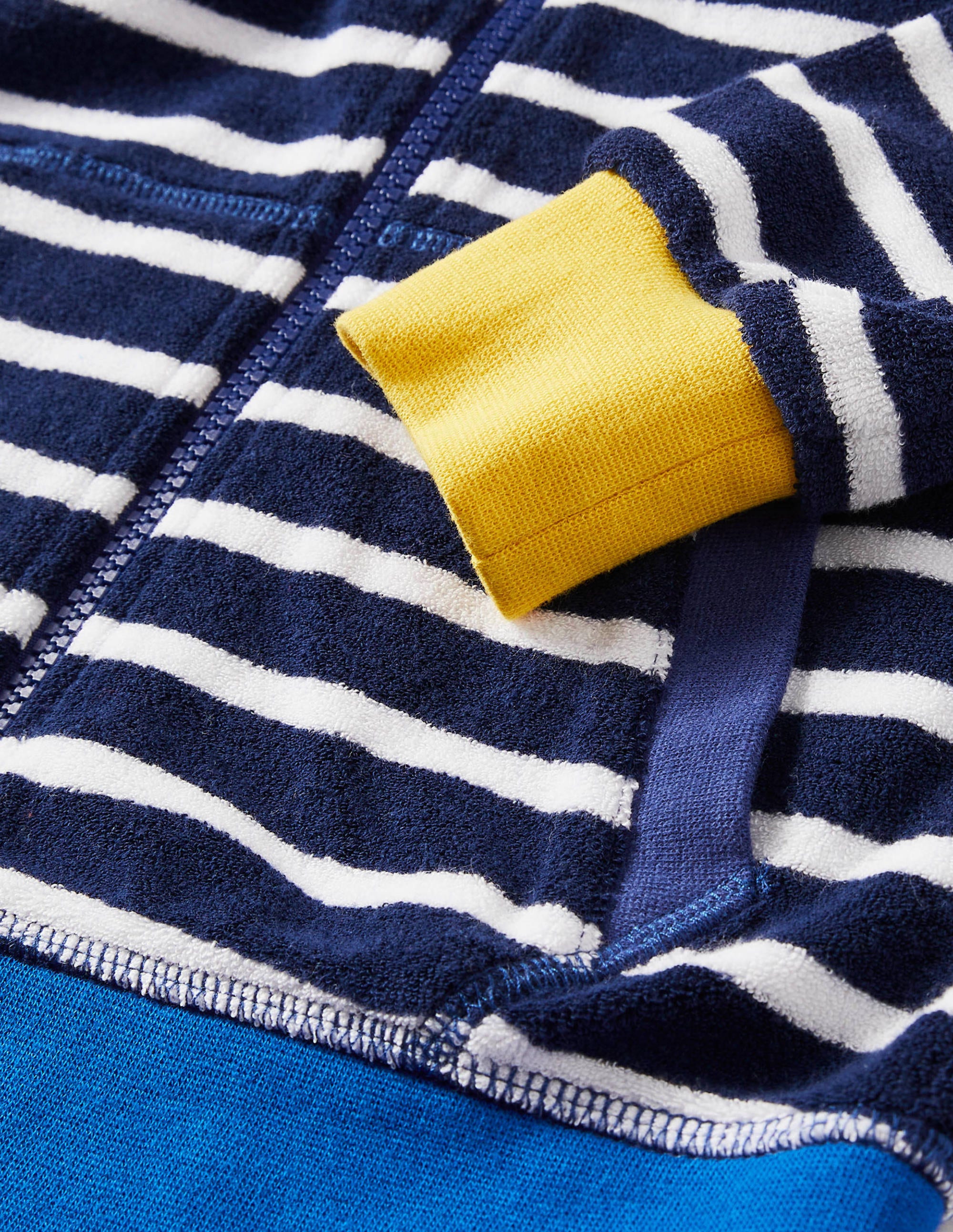 Towelling Zip-through Hoodie-College Navy Stripe - Image 3