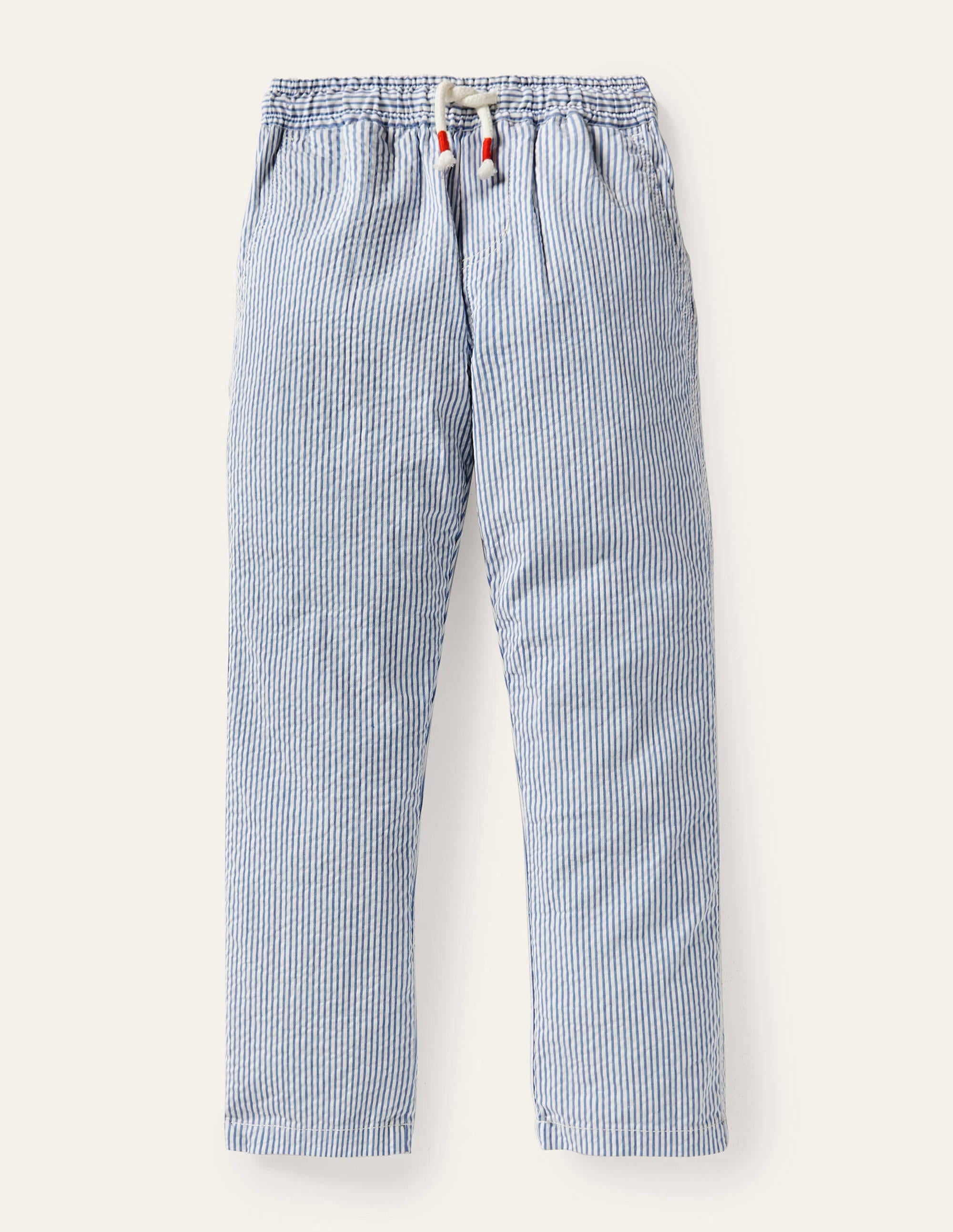 Lightweight Pull-on Trousers-Bright Marina Blue Ticking - Image 1