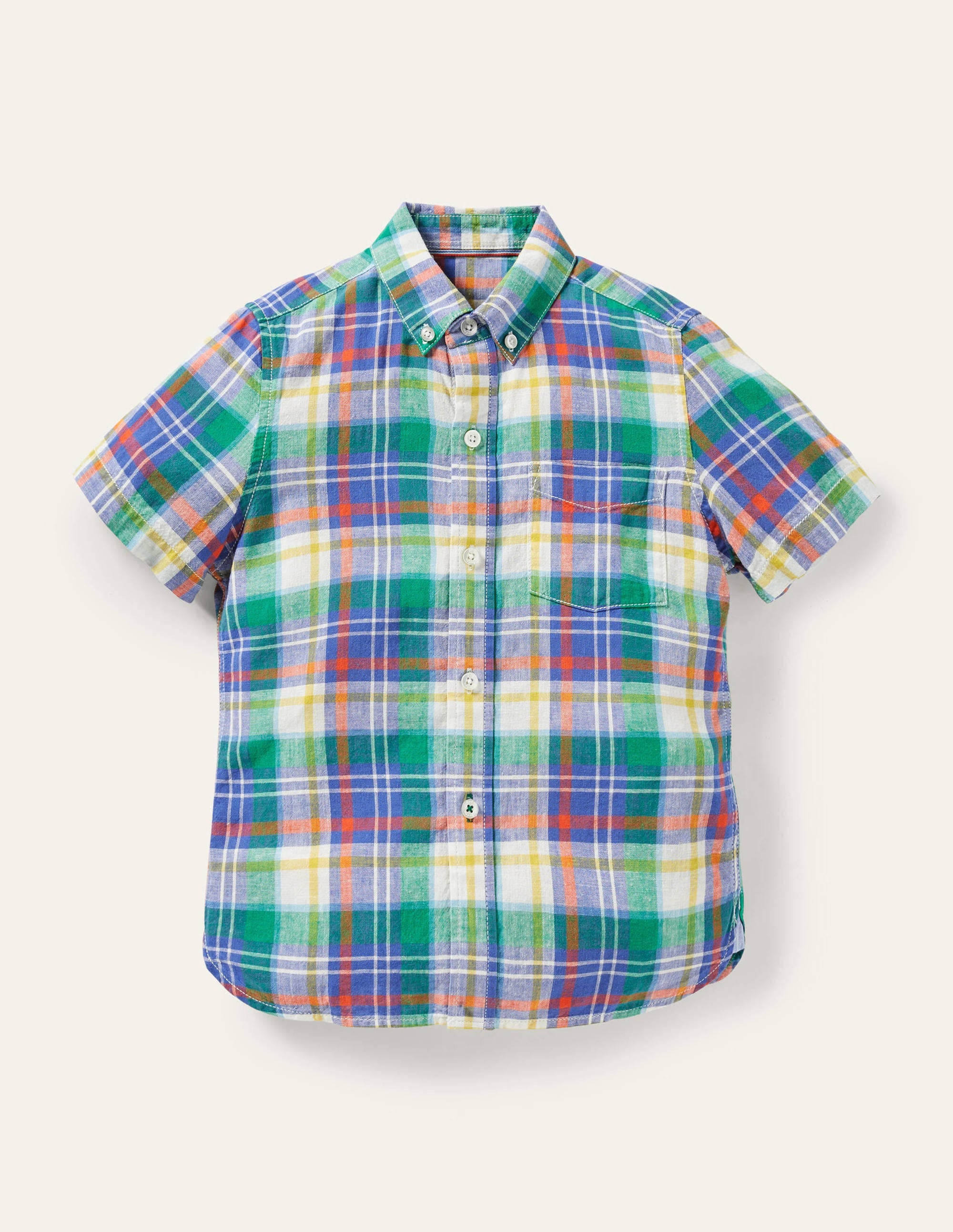 Holiday Cotton Linen Shirt-Green Pepper/Bluebell Check - Image 1