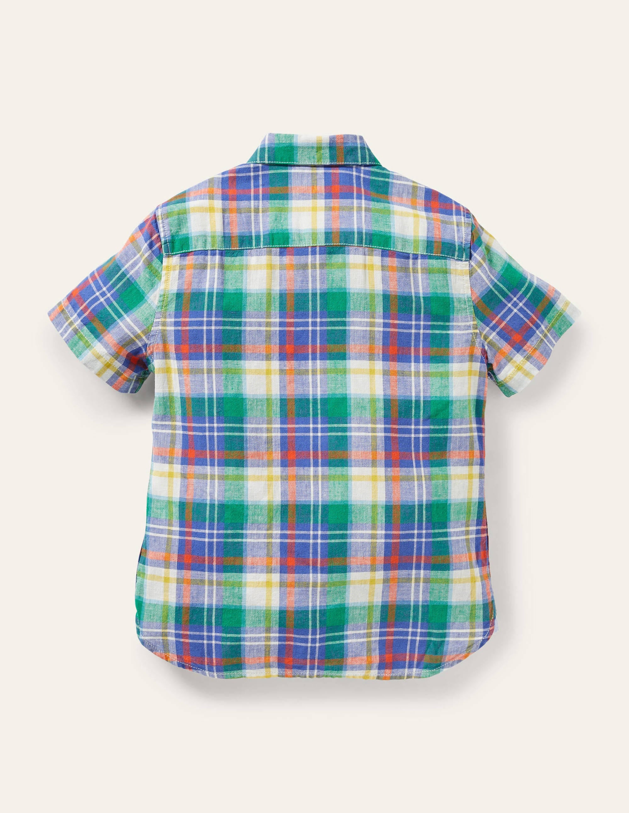 Holiday Cotton Linen Shirt-Green Pepper/Bluebell Check - Image 2