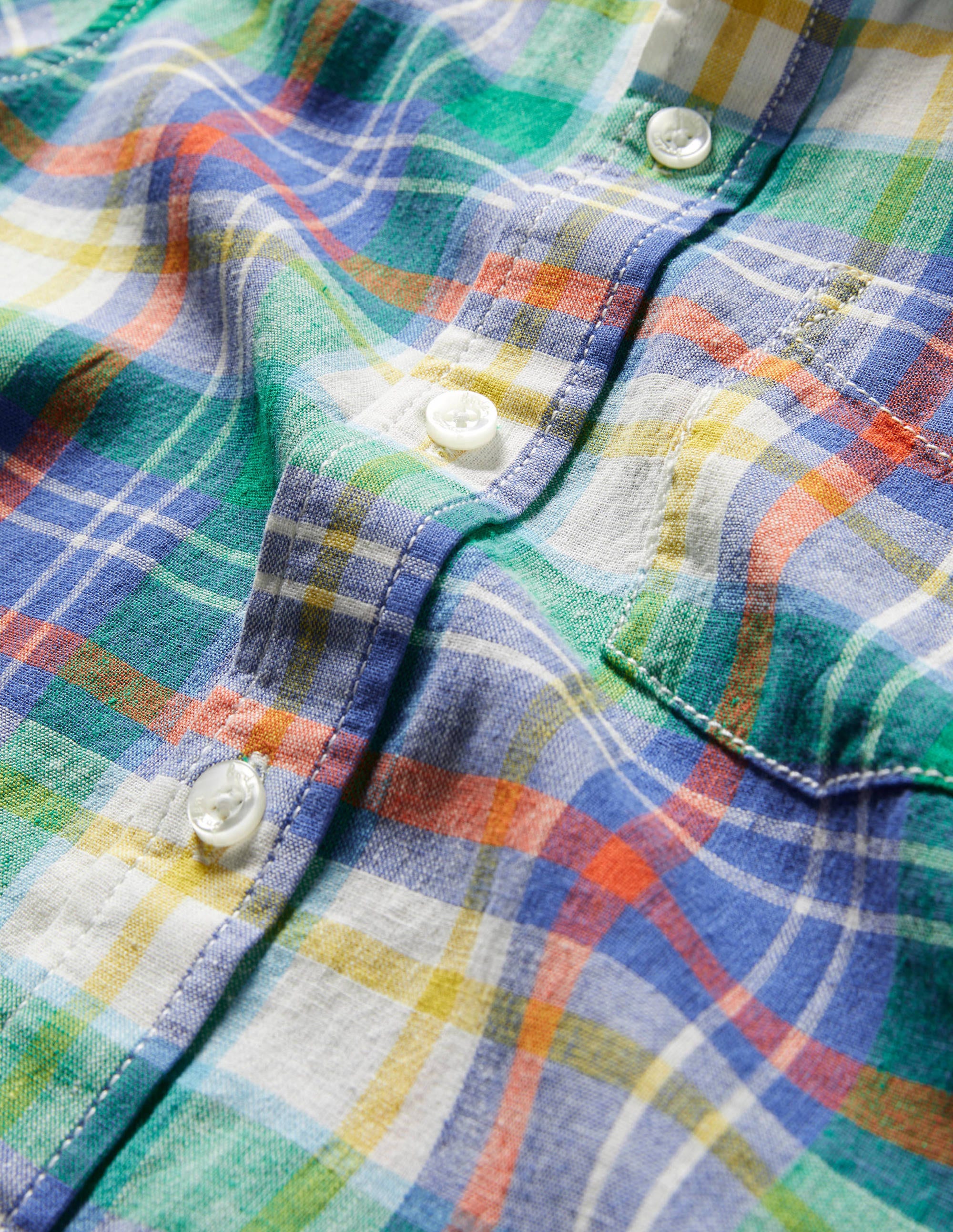 Holiday Cotton Linen Shirt-Green Pepper/Bluebell Check - Image 3