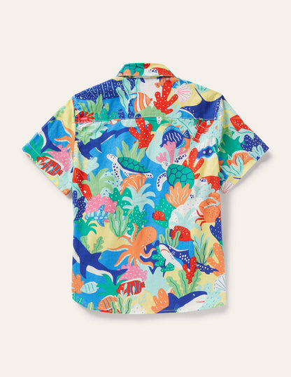 Holiday Cotton Linen Shirt-Multi Rainbow Reef-2