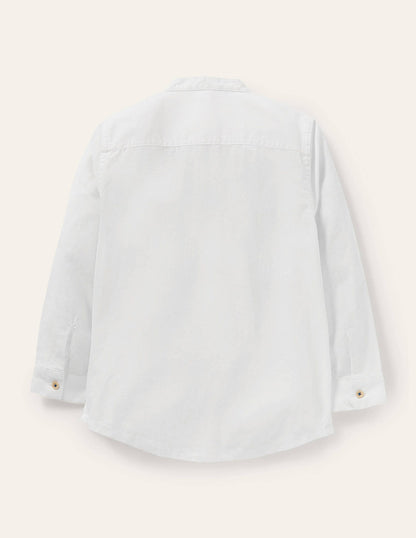Linen Cotton Grandad Shirt-White-2