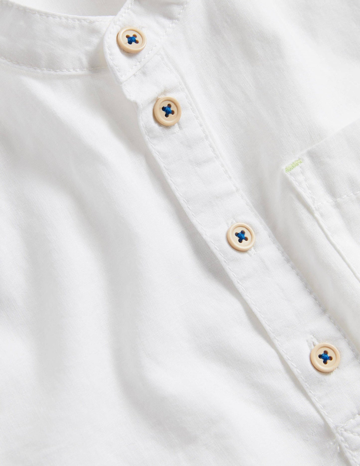 Linen Cotton Grandad Shirt-White