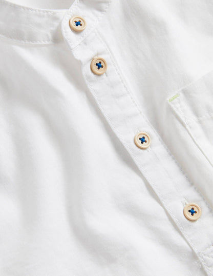 Linen Cotton Grandad Shirt-White-3