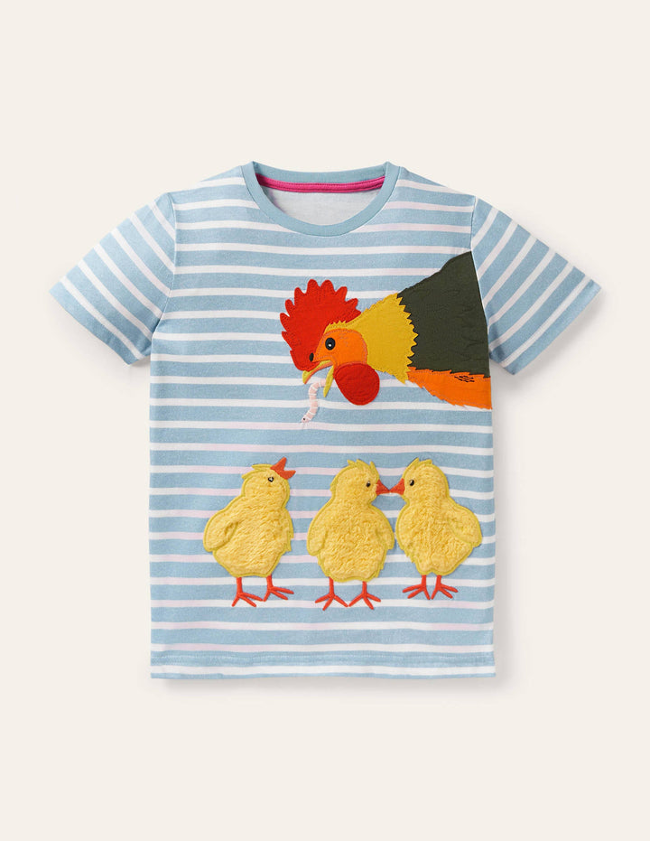 Easter Appliqué T-shirt-Bright Bluebell/Ivory Chickens