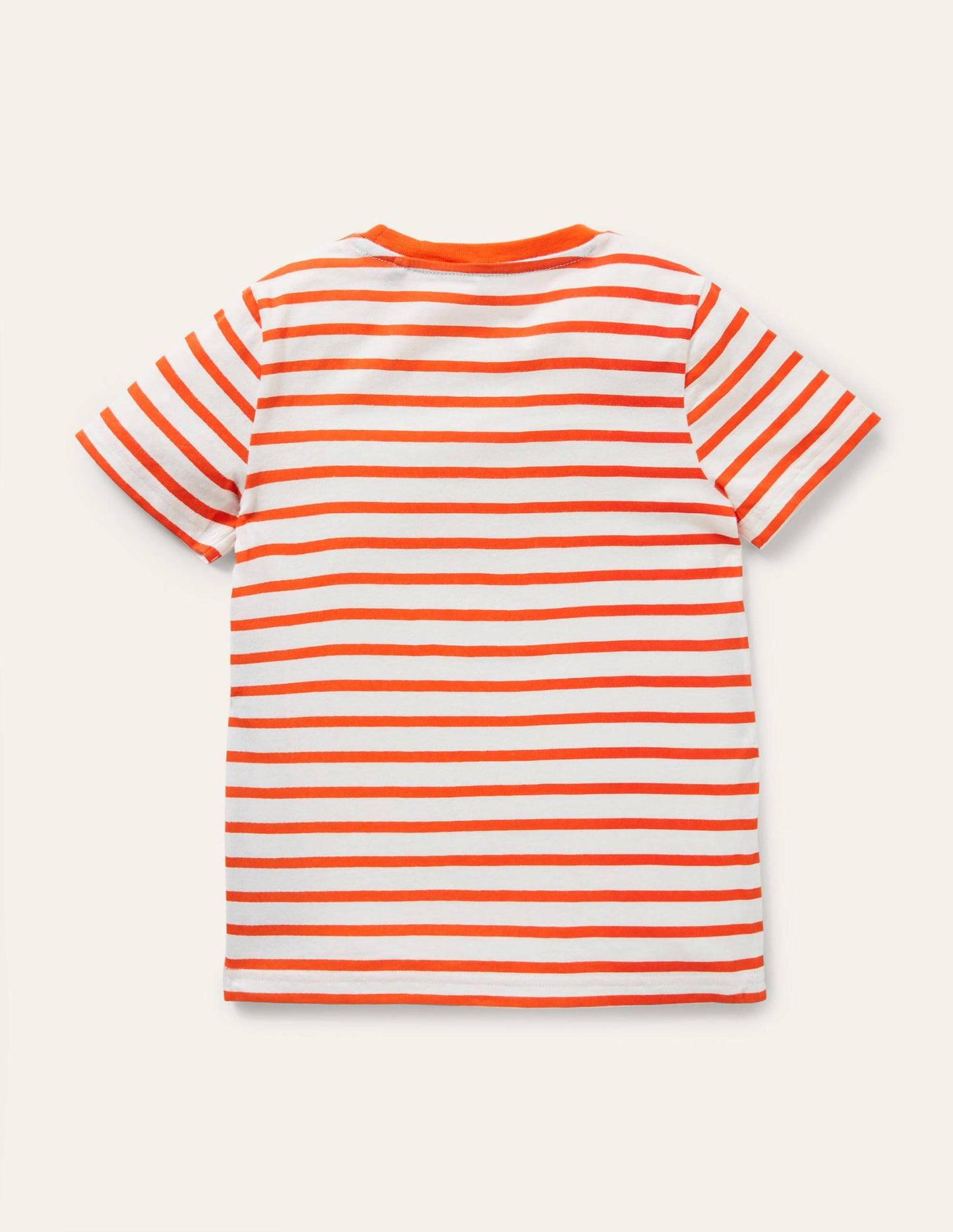 Stripy Animal Appliqué T-shirt-Ivory/Mandarin Orange Elephant