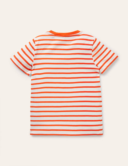 Stripy Animal Appliqué T-shirt-Ivory/Mandarin Orange Elephant-3