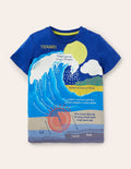Printed Educational T-shirt-Blue Wave Tsunami