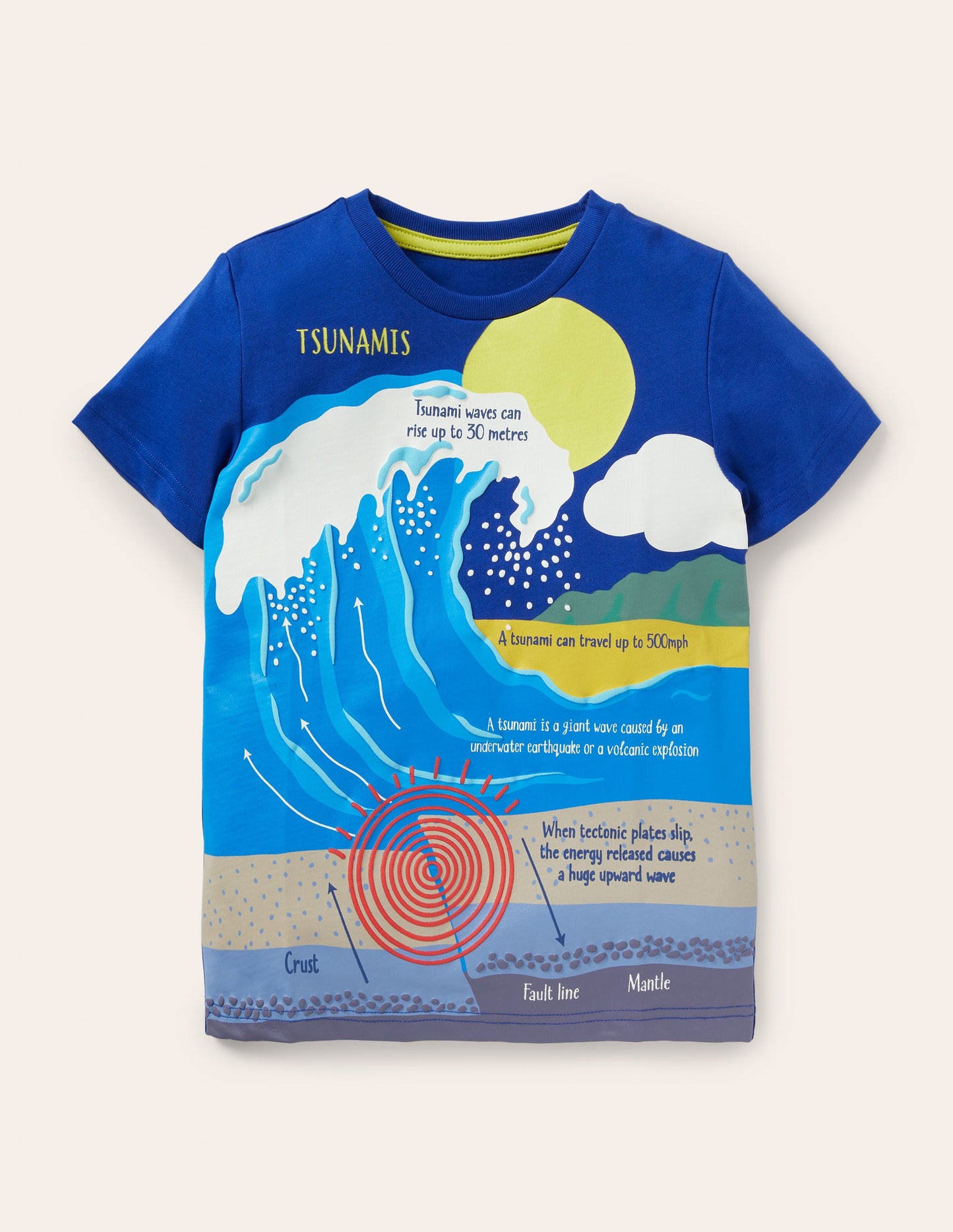 Printed Educational T-shirt-Blue Wave Tsunami