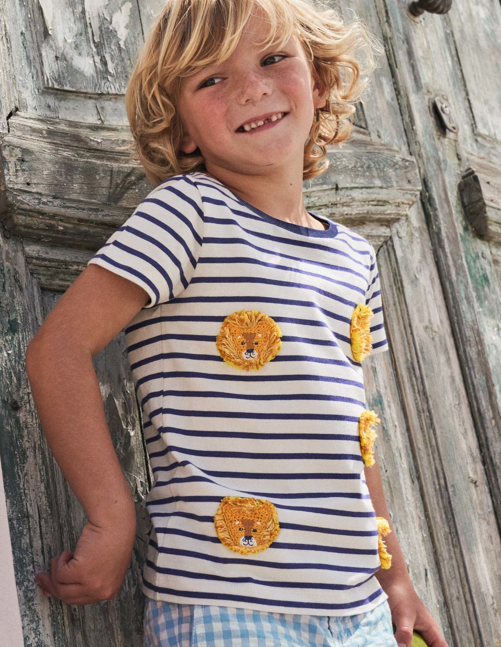 Crochet T-shirt-Starboard Blue/Ivory Lions-4