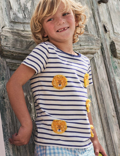 Crochet T-shirt-Starboard Blue/Ivory Lions-4