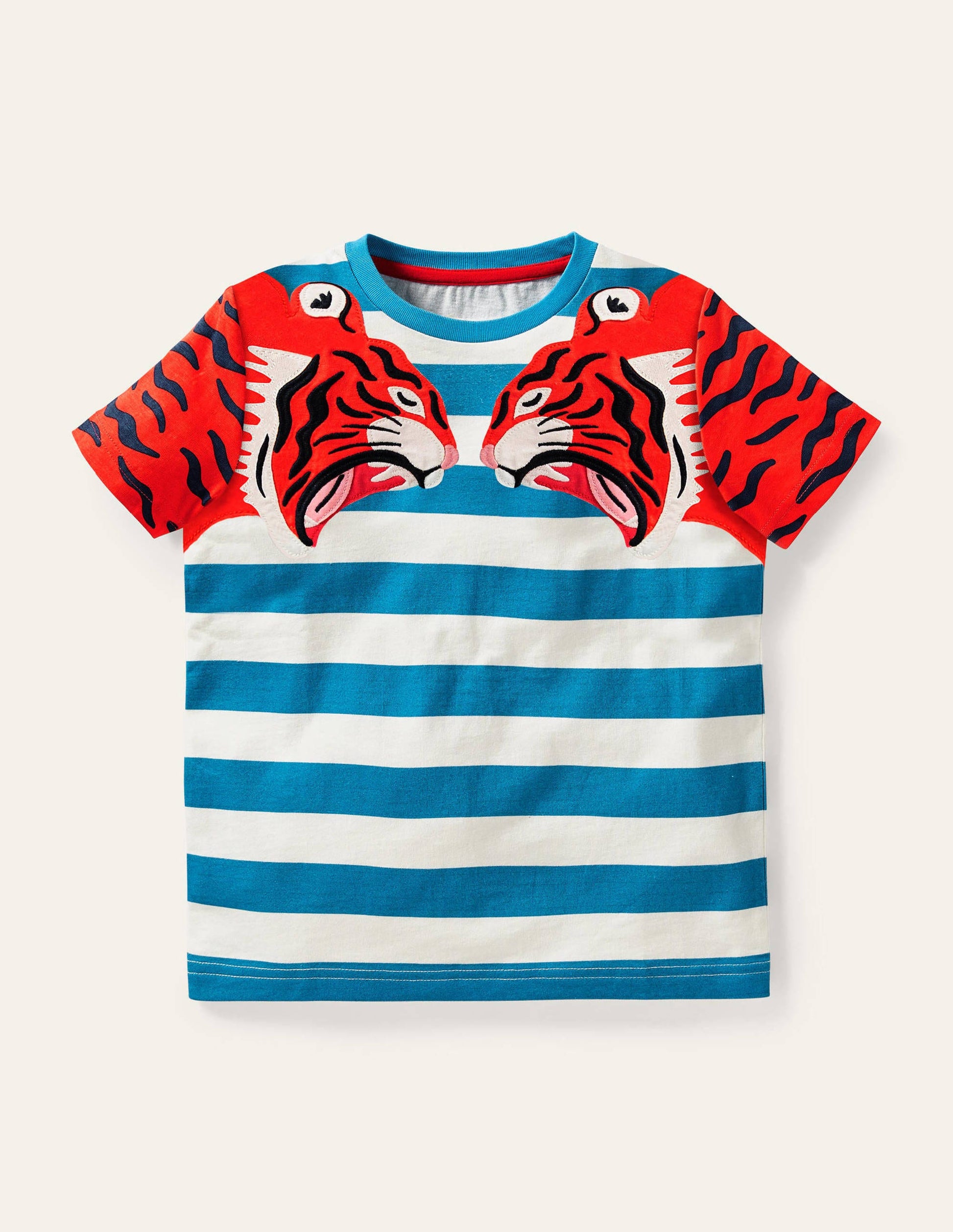 Big Cat Appliqué T-shirt-Moroccan Blue Tigers-1