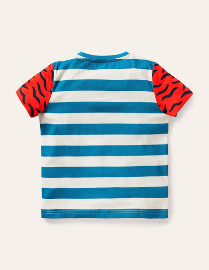 Big Cat Appliqué T-shirt-Moroccan Blue Tigers-2