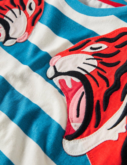 Big Cat Appliqué T-shirt-Moroccan Blue Tigers-3