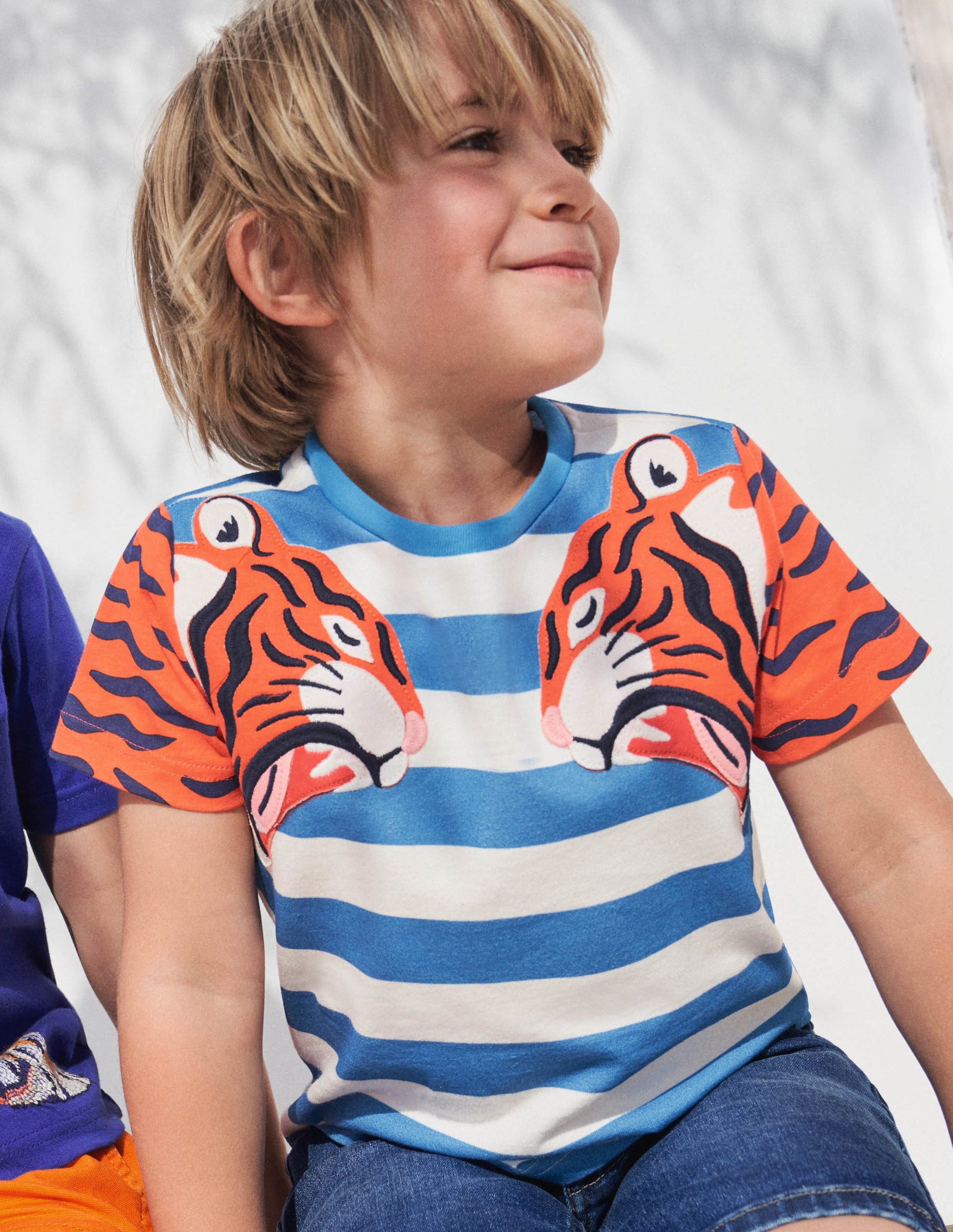 Big Cat Appliqué T-shirt-Moroccan Blue Tigers-4