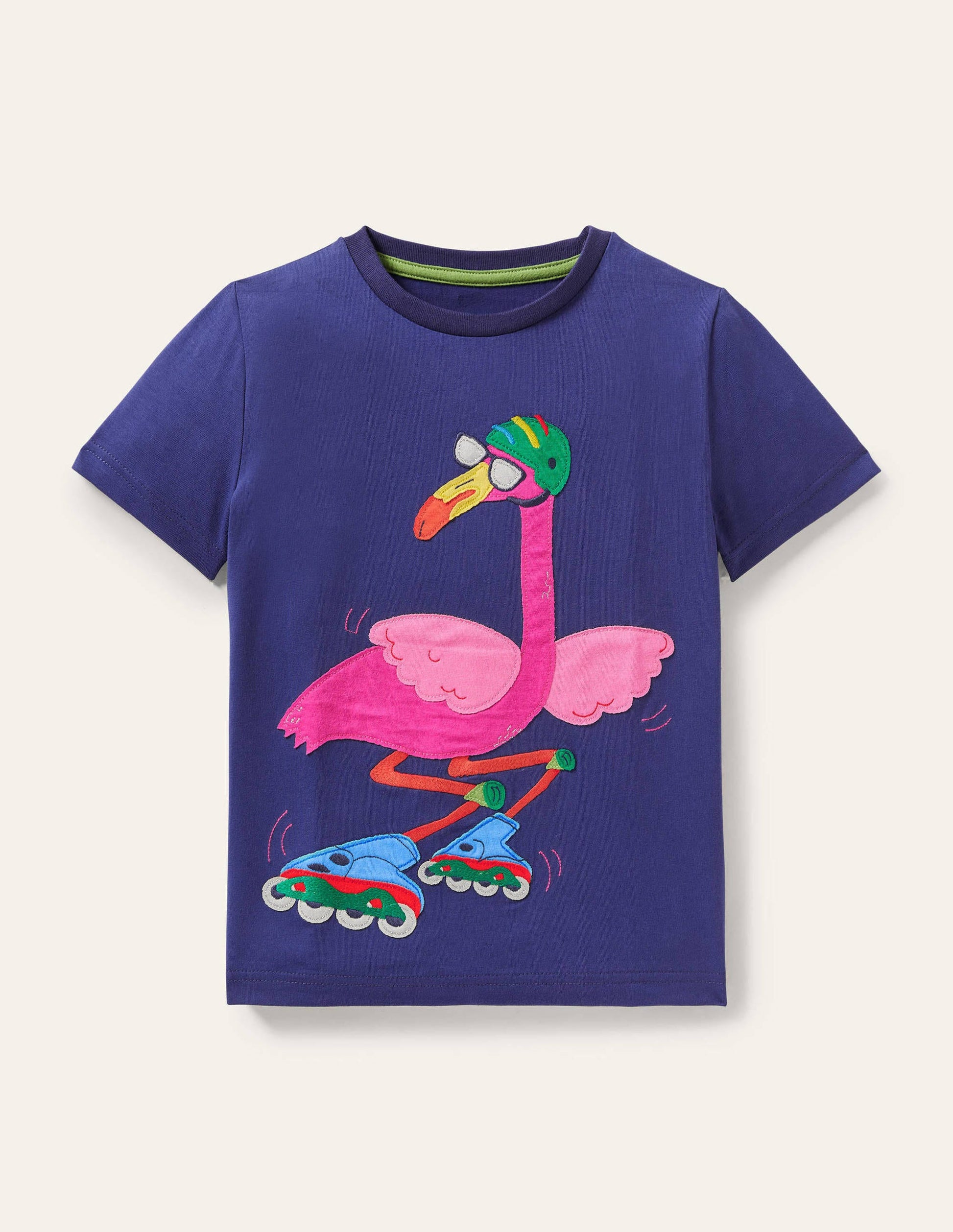 Funny Animals Appliqué T-shirt-Starboard Blue Flamingo-1
