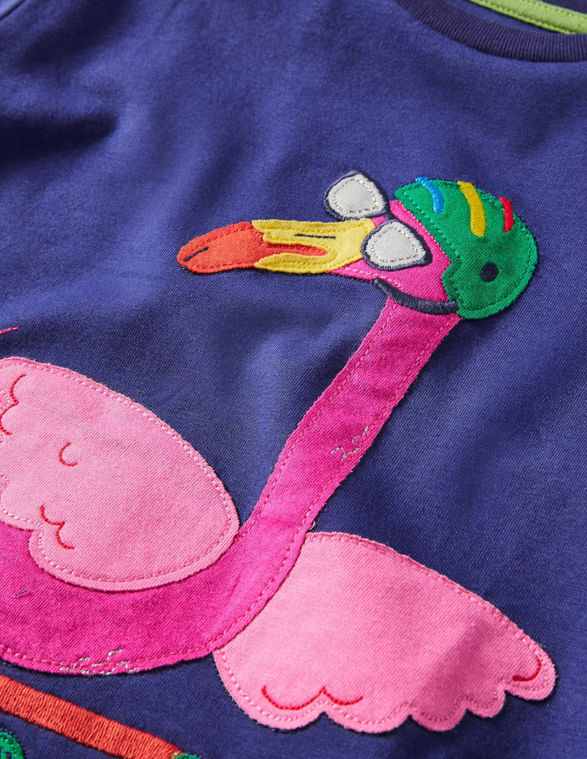 Funny Animals Appliqué T-shirt-Starboard Blue Flamingo-3