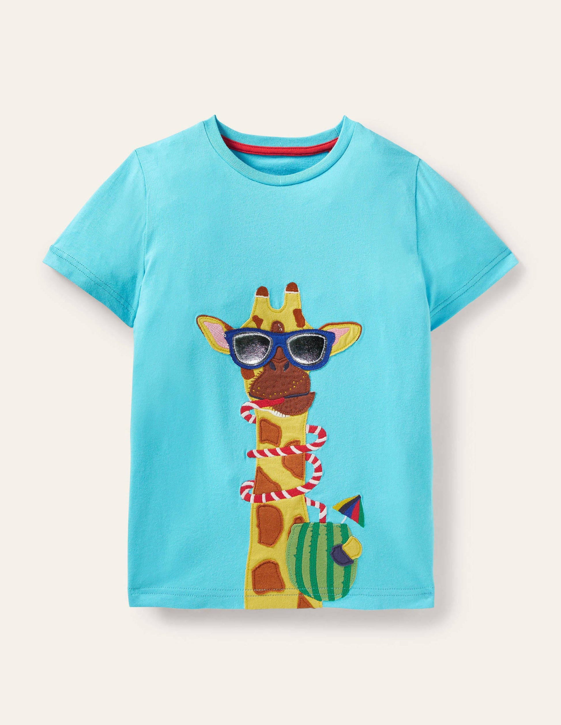 Funny Animals Appliqué T-shirt-Malibu Blue Giraffe-1