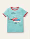 Printed Logo Ringer T-shirt-Coastal Shade Blue Helicopter
