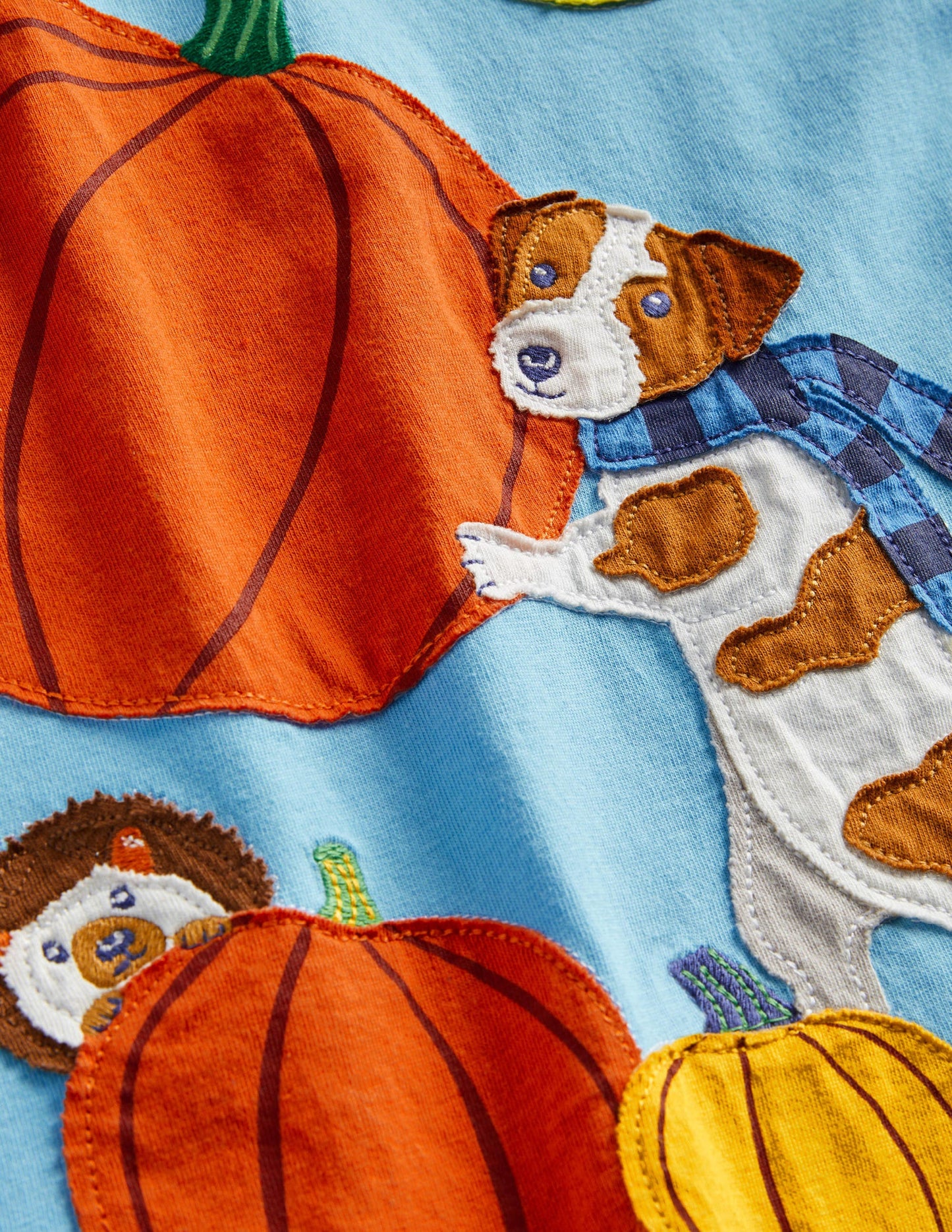 Blue Pumpkin Appliqué Long-Sleeved Halloween T-shirt-Surfboard Blue Pumpkin