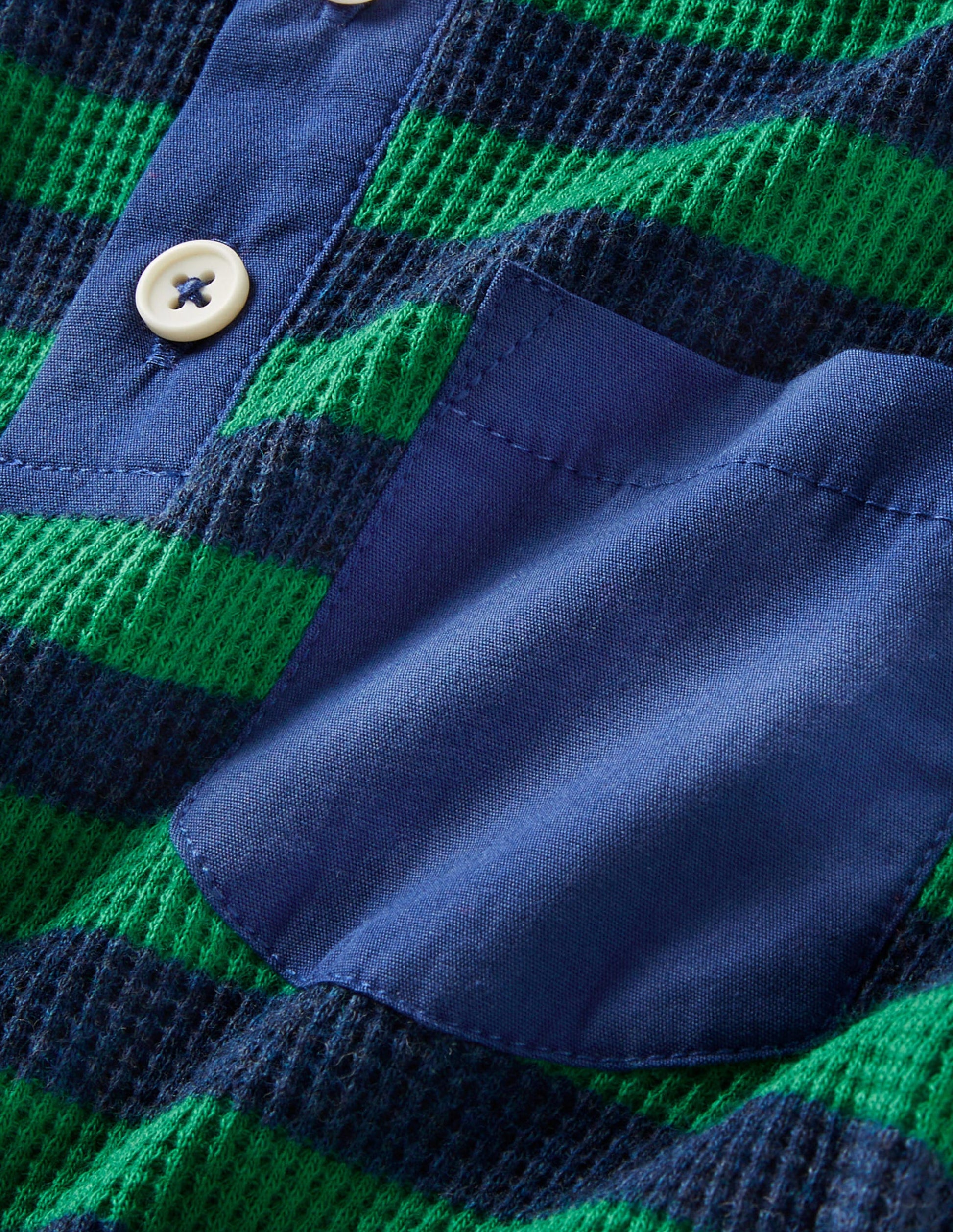 Waffle Henley T-Shirt-Shady Glade Green/ Navy Marl-3