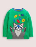 Front & Back Appliqué T-shirt-Highland Green Racoon