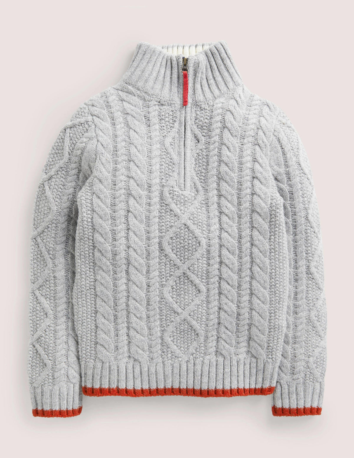 Grey Half Zip Cable Knit Jumper-Grey Marl Cable - Image 1