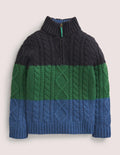 Colourblock Half Zip Cable Knit Jumper-Multi Colourblock