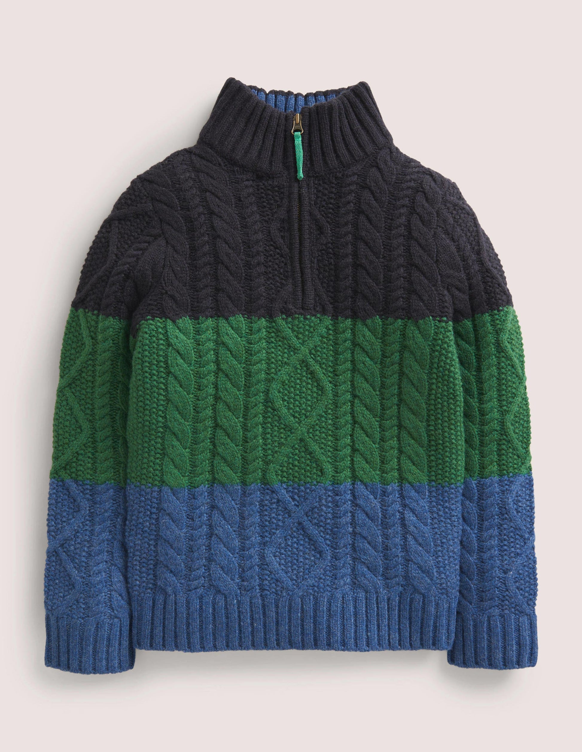 Colourblock Half Zip Cable Knit Jumper-Multi Colourblock-1