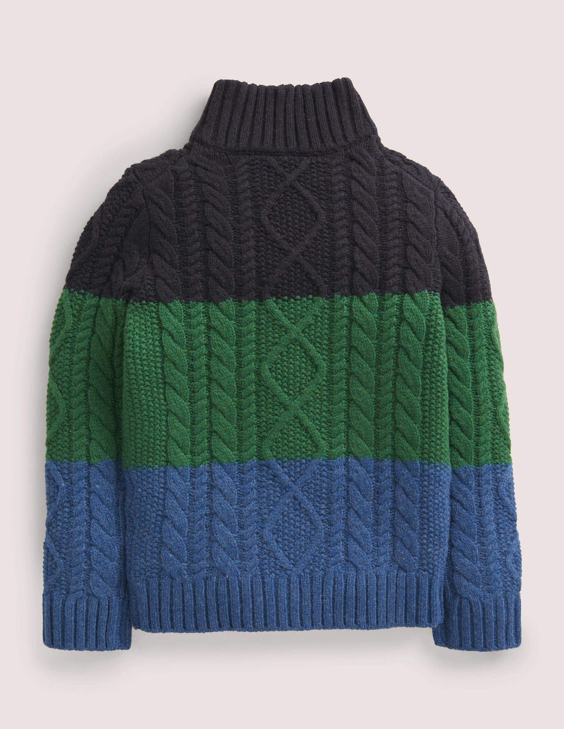 Colourblock Half Zip Cable Knit Jumper-Multi Colourblock-2