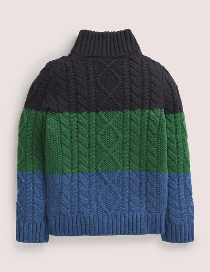 Colourblock Half Zip Cable Knit Jumper-Multi Colourblock-2