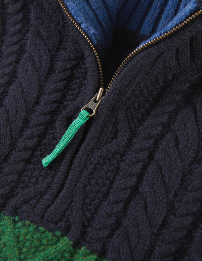 Colourblock Half Zip Cable Knit Jumper-Multi Colourblock-3