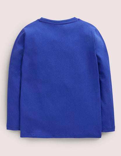 Blue Owl Print Long-Sleeved T-shirt-Brilliant Blue Owl-2