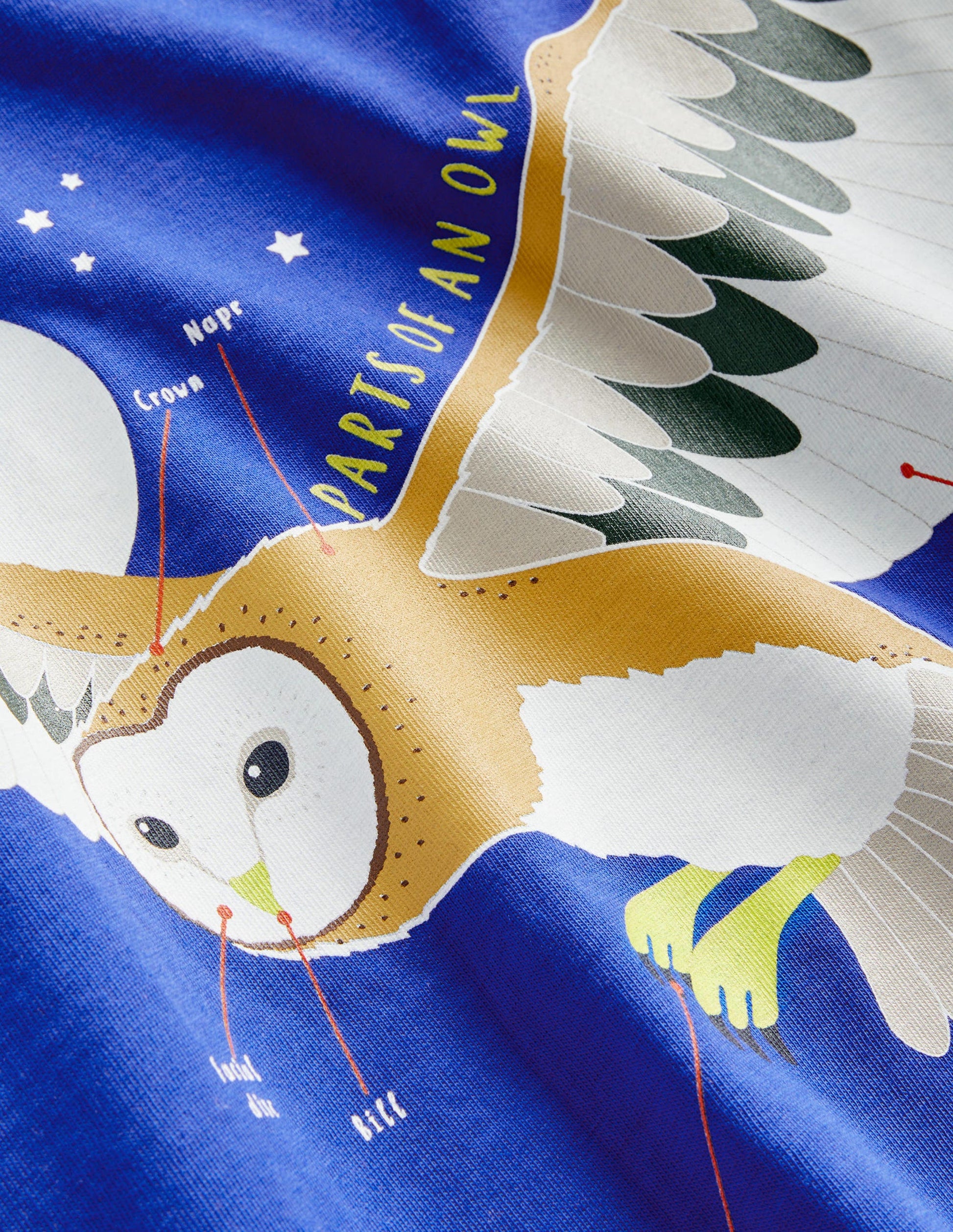 Blue Owl Print Long-Sleeved T-shirt-Brilliant Blue Owl-3