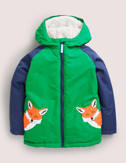 Colourblock Sherpa-Lined Fox Print Anorak-Highland Green Fox-1