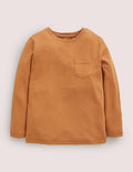 Long-sleeved Washed T-shirt-Brown