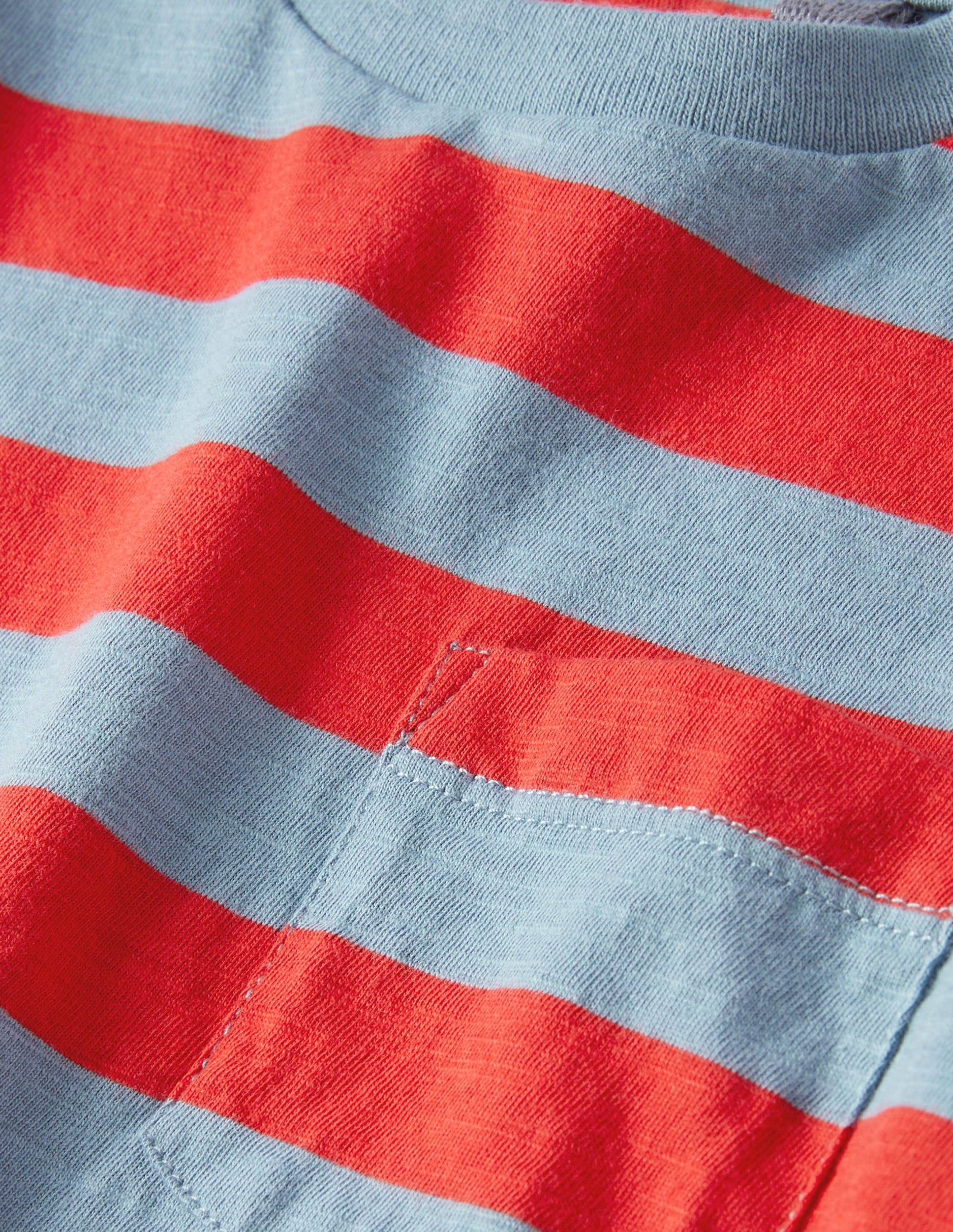 Long-sleeved Washed T-shirt-Blue/Red-3