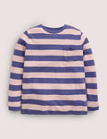Long-sleeved Washed T-shirt-Pink/Blue