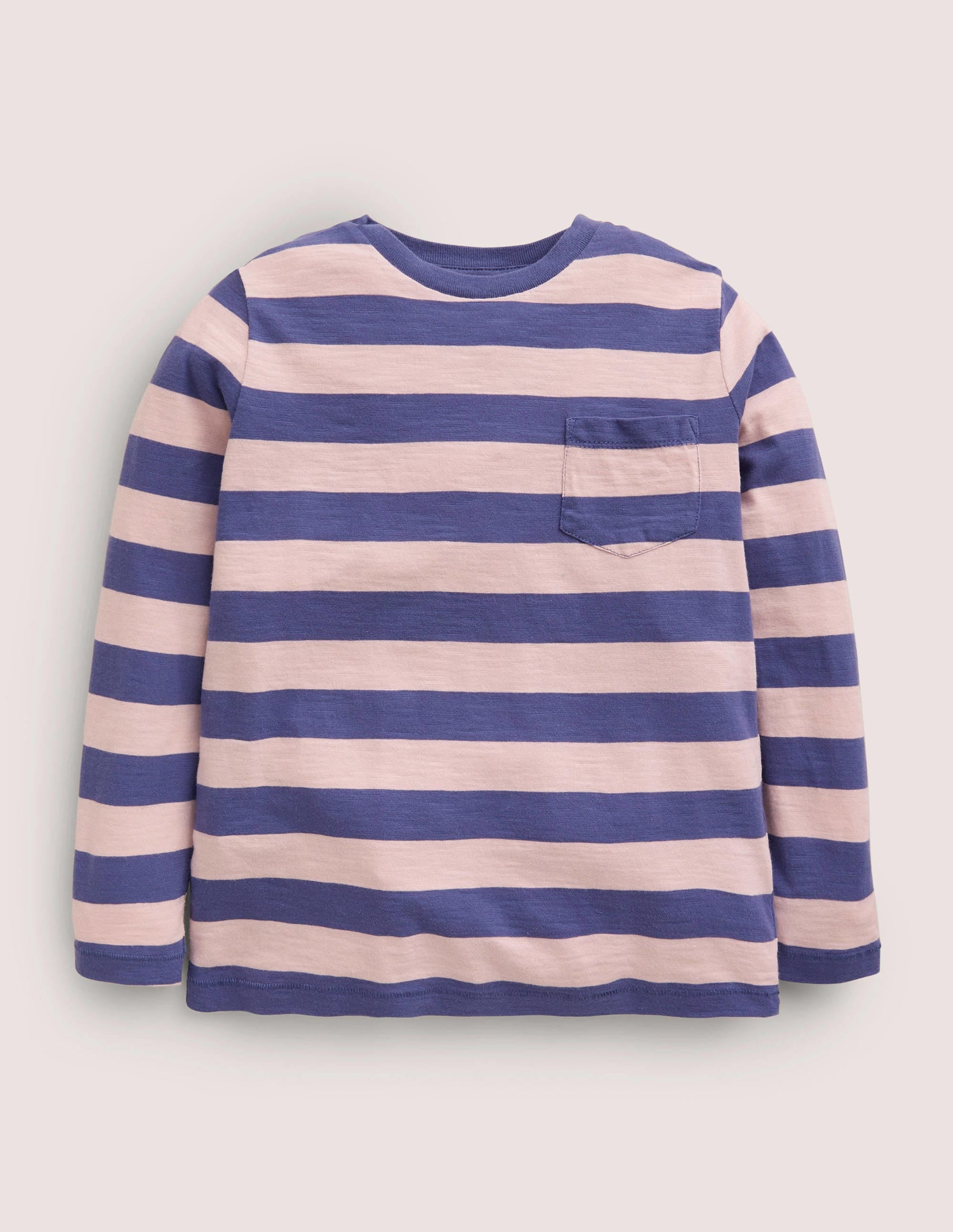 Long-sleeved Washed T-shirt-Pink/Blue - Image 1