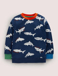 Printed Sweatshirt-College Navy/ Ivory Sharks