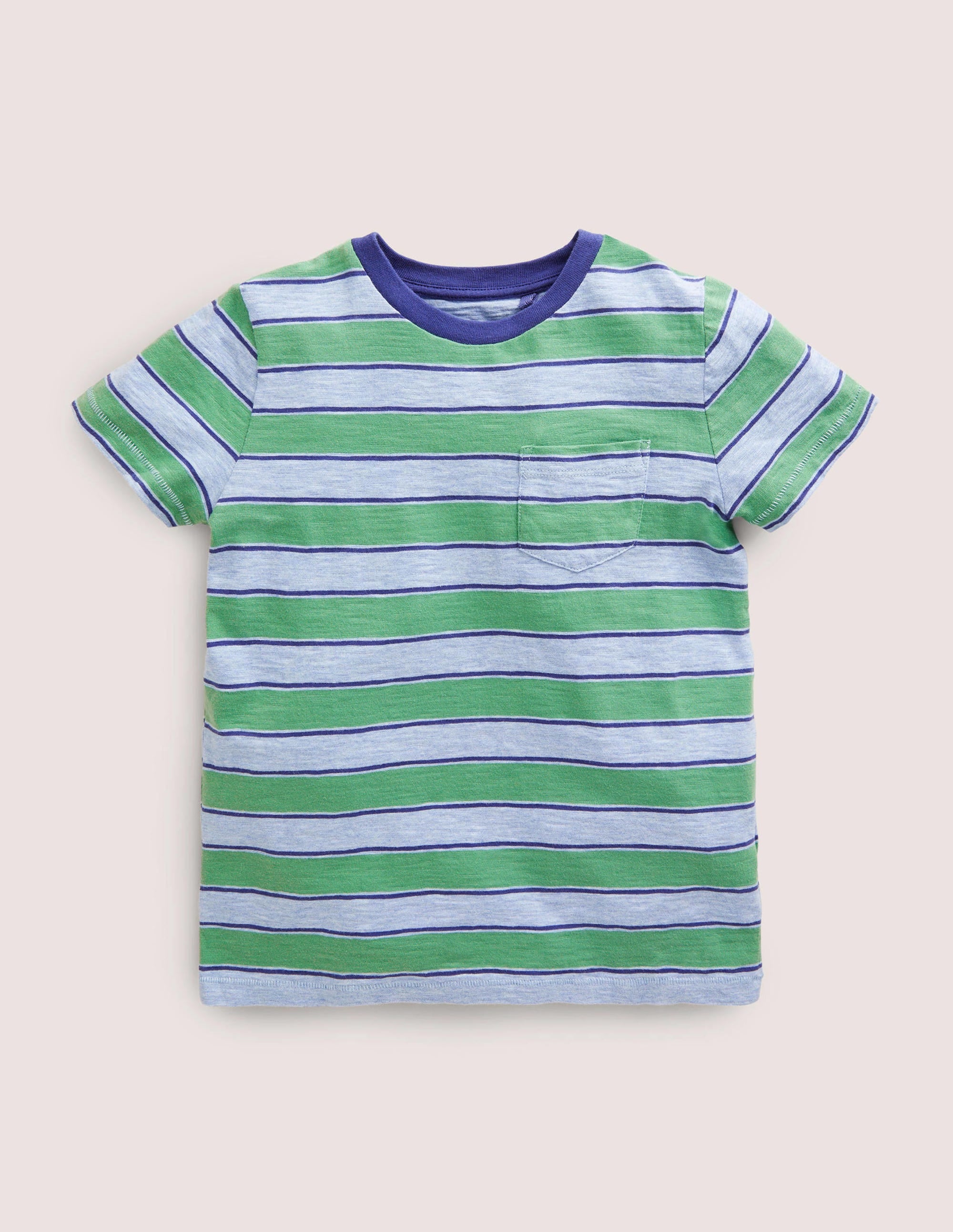 Striped Washed Slub T-shirt-Deep Grass Green/Blue Marl - Image 1