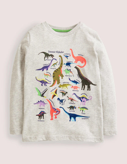 Long Sleeved Graphic T-shirt-Silver Marl Dinos