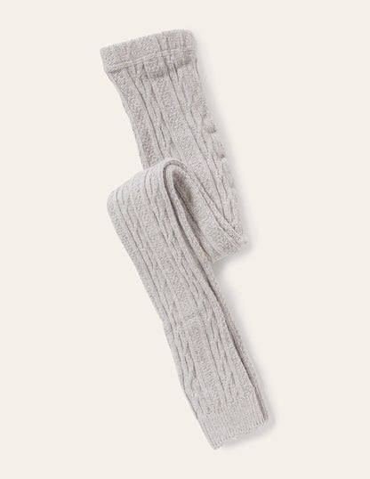 Cable Footless Tights-Grey Marl-1