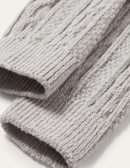 Cable Footless Tights-Grey Marl-2