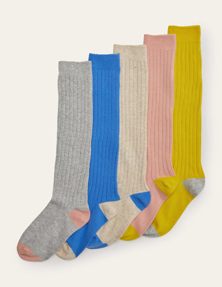 Ribbed Knee High Socks 5 Pack-Multi