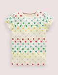 Short-Sleeved Pointelle Top-Ivory Rainbow Flowers