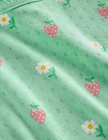 Short-Sleeved Pointelle Top-Green Daisies/Strawberries-3
